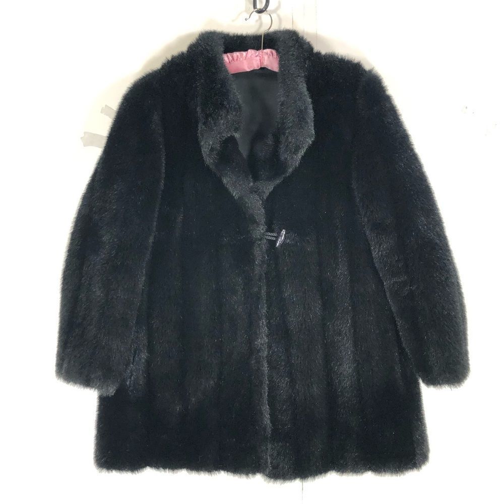Vintage D’Esprit by Dobrosky Perlbinder faux fur black coat lining pockets